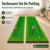 300cm Putt Mat with Artificial Turf, Non-Slip Golf Mat for Indoor Training, Portable, Realistic Grass Texture, Practice Holes, Flags