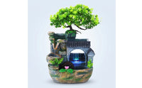 Rockery-Style Desktop Fountain with Waterwheel Illuminated Fountain with Artificial Plant Stone-Textured Decorative for Office Desk, Living Room