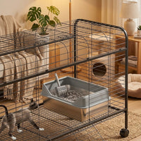 Stainless Steel Cat Waste Receptacle with High Fence, Top-Entry Toilet and Litter Tray, Large Enclosed Litter Pan with Step for Easy Maintenance