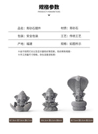 印度印尼东南亚青砂石大象创意佛像神像供奉摆件桌面吉祥物工艺品