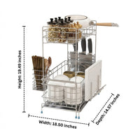 Double Layer Dish Rack with Knife Block, Extendable Stainless Steel Dish Rack in 304 Metal, Light Luxury Style Over the Sink or Countertop Use