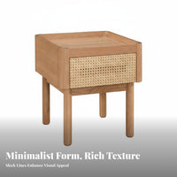 Rattan Nightstand Woven Drawer Fronts Rattan Bedside Table 2 Drawers Multi-Level Storage for Guest Room, Small Spaces, Hallway