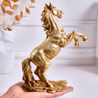 Desktop Horse Ornament Gold Foil Finish Rearing Horse Statue for Living Room
