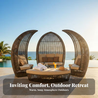 Circular Shape Round sun shade Daybed Weather Resistant Round Daybed with sun shade luxurious paddings Outdoor Furniture Hand-Woven for summerel Owners, Homeowners, vacation destination, pool area, Garden, rearyard