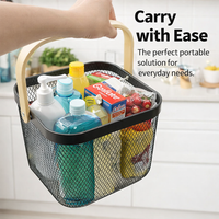 Bathroom Storage Basket with Wooden Handle for Kitchen and Fruit Organization, Stainless Steel Mesh for Vegetables, Nordic Organizer