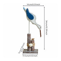 Coastal Bird Figurine on Stand Vintage Distressed Finish Wooden Seabird Statue