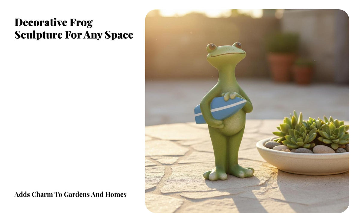 Cartoon Frog Figurine Vacation Frog Statue Adorable Design Garden Decor for Gardeners, Living Room, Desktop, Bookshelf