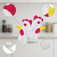 Cockerel Oven Mitts Quilted Cockerel Oven Gloves Non-Slip for Kitchen, Bakers