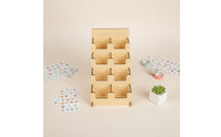4-Tier Sticker Holder Easy to See Wooden Sticker Rack Slanted Tiers Step Display Shelf for Countertop