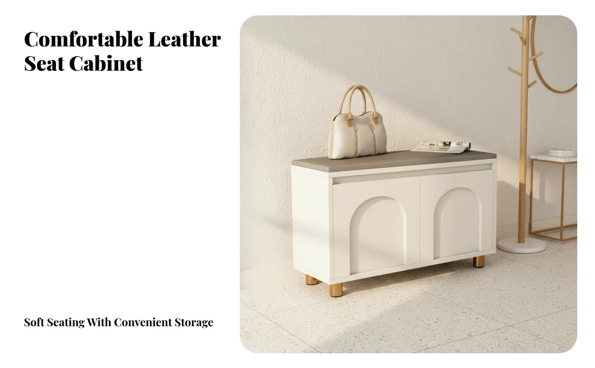Light Luxury Design Shoe Storage Bench with Cabinet Multi-Functional Upholstered Shoe Storage Cabinet Cushisingled Seat Entryway Furniture Stable Structure for Homeowners, Apartment Dwellers, Families, Hallway, Mudroom, Living Room, Walk-in Closet
