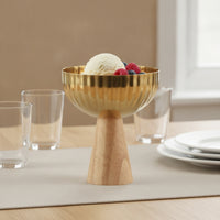 Fruit Bowl with Wooden Base Easy to Clean Ice Cream Dessert Bowl with Pedestal Base Decorative for Hosts, Kitchen Counter