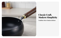 Handmade Iron Wok Hand Hammered Traditional Chinese Wok Nonstick Even Heat Distribution for Home Cooks