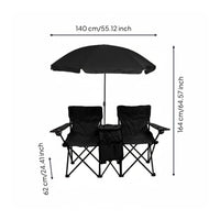 Double Folding Camping Chair Sun Shade Double Chair with Chilled Bag Foldable