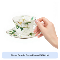 Latte Cup with Saucer Floral Pattern Coffee Mug Giftable Gift Choice for Tea Lovers, Cafe Owners, Restaurant, Kitchen, Breakfast