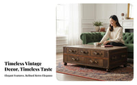 Vintage Design Trunk Coffee Table Distressed Finish Antique design Trunk Decorative Accent Home Furnishing Multi-Purpose for Interior Designers, Business Owners, Cigar Bar, Living Room, Lounge Area, Bedroom