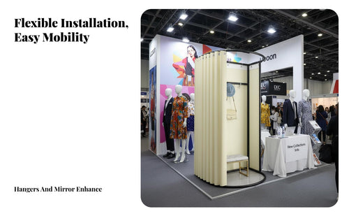 Floor-Standing Portable Fitting Room Easy Assembly Movable Dressing Room Sturdy Frame Freestanding Dressing Booth Light Blocking Curtain for Photographers, Temporary Shop Vendors, Event Organizers, Shopping Mall, Boutique, Outdoor Events, Photo Studio