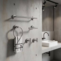 5 Pieces Wall-Mounted Bathroom Hardware Set Stainless Steel Towel Bar Set with Hooks Easy to Install Bathroom Tissue Holder Holder Space-Saving for Powder Room
