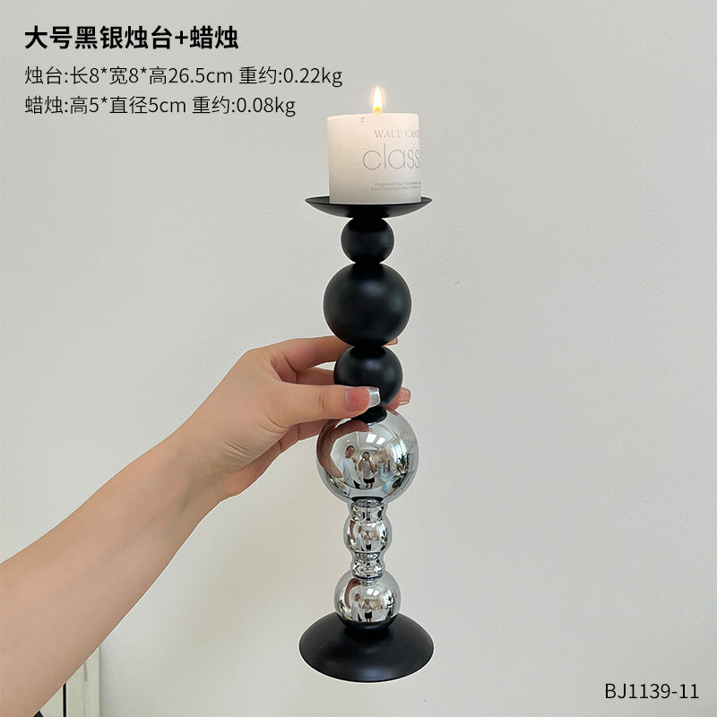轻奢高级感黑银烛台装饰品摆件烛光餐桌香薰蜡烛浪漫氛围场景布置
