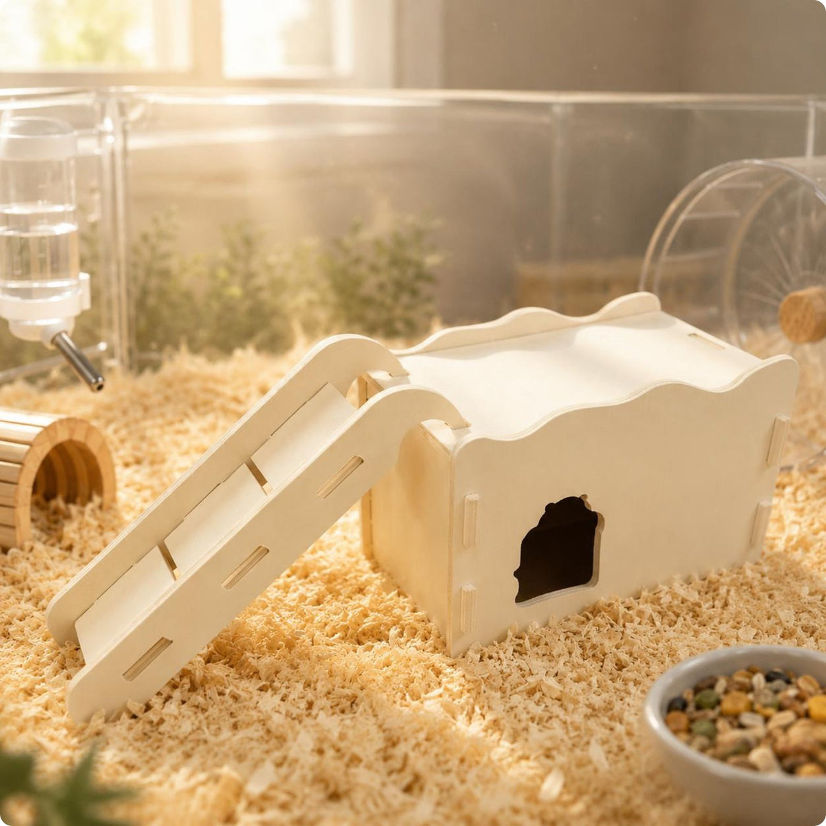 Hamster Ramp House Side Entrance Wood Hamster House Wavy Top Border