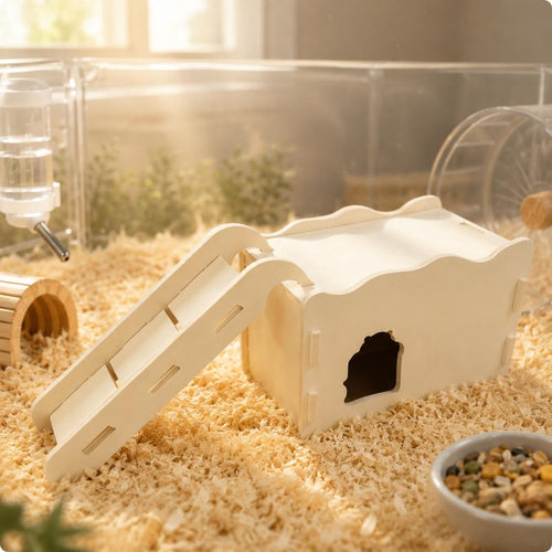 Hamster Ramp House Side Entrance Wood Hamster House Wavy Top Border