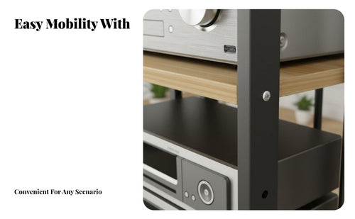 With Wheels Multi-Layer High-Fidelity Rack Ventilated-Air Design Mobile Audio Equipment Stand Heavy Duty Rolling Amplifier Cabinet Thick Steel Frame for Audiophiles, Home Theater Enthusiasts, Living Room, Study