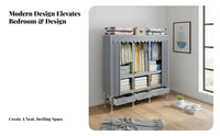 Reinforced Steel Frame Textile Wardrobe with Drawers Sturdy and Long-Lasting Textile Drawer Single-Unit Stable Structure Portable Closet Easy to Assemble for Students, Homeowners, Dorm Room, Apartment, Entryway, Playroom