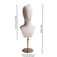 Mannequin Head with Shoulders Textile Covered Half-Body Mannequin Metal Base