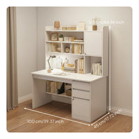 Writing Desk with Bookshelf Large Tabletop Student Workstation with Storage Spacious Desktop Computer Desk Hutch for Students, Bedroom