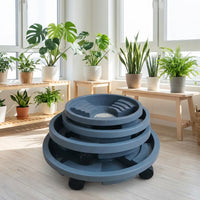 Pot Trolley with Bottom Tray, Round Pot Stand Indoor and Outdoor, Floor Standing Pot Tray with Water Drainage System