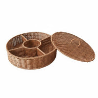 Woven Snack Basket with Lid Divided Compartments Woven Fruit Basket Handwoven Rattan Fruit Tray for Tabletop