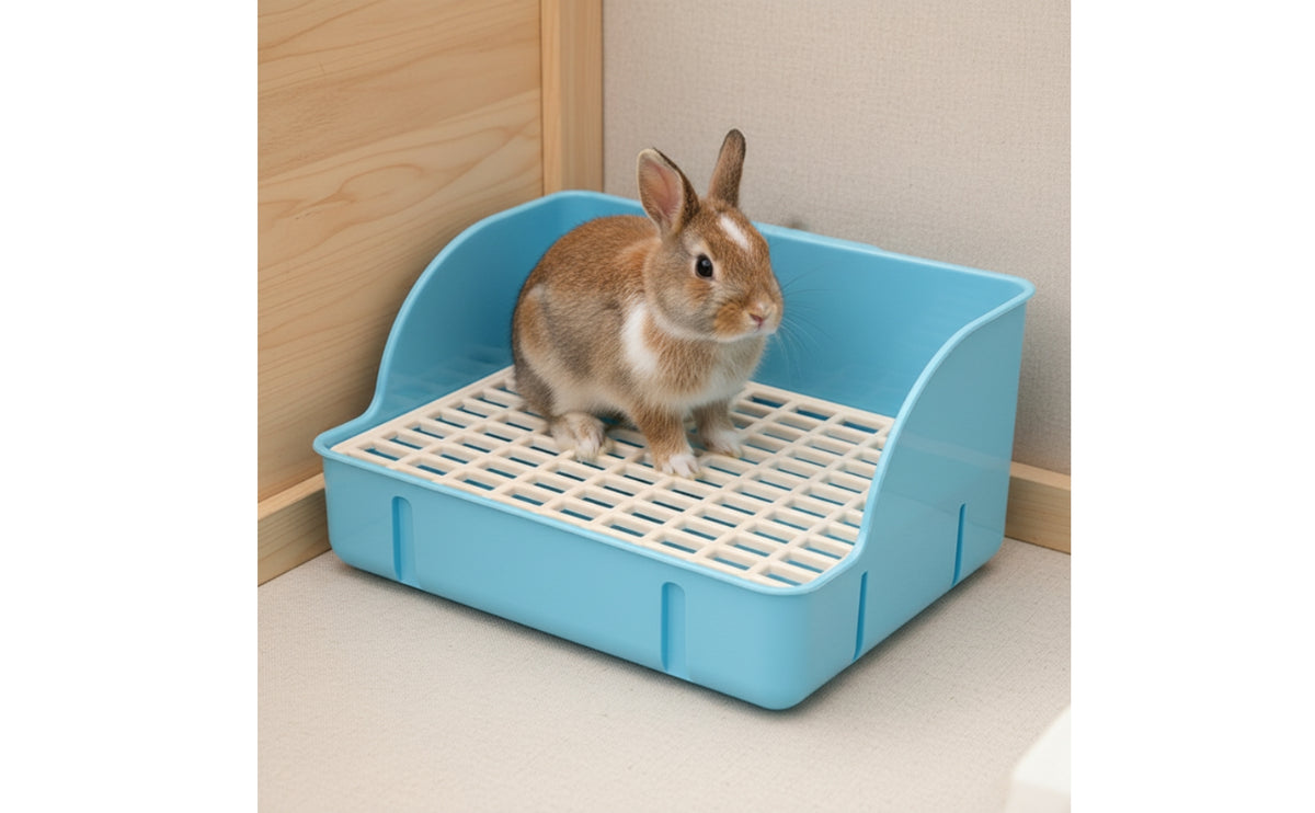 Hare Litter Tray with Grid Firm-Latch Hare Waste Tray with Grate Perforated for Bunnies