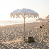 White Tassel Sunshade Fiberglass Ribs Fringed Patio Umbrella Carry Bag Included