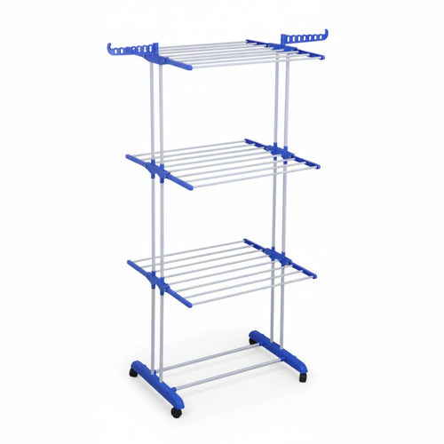 Foldable Clothes Drying Rack Rust-Proof 3-Tier Rolling Laundry Rack Heavy Duty