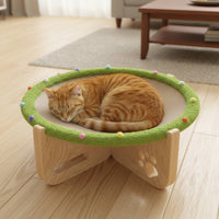 Raised Pet Bed with Scratcher Elevated Cat Hammock Breathable Material Wooden Cat Lounge Bed for Kittens