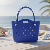 Waterproof EVA Tote Bag Perforated Beach Tote Bag Structured Washable for Women, Pool, Summer Outings