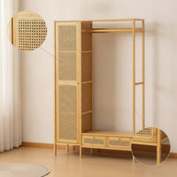Wardrobe with Drawers Boho Garment Rack with Cabinet Versatile Freestanding Closet System for Entryway