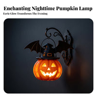 Spooky Pumpkin Light with Witch Hat | Warm Internal Glow, Jack-O'-Lantern with wing wing-like projections, for Porch