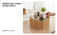 Bamboo Weave Basket Woven Desktop Storage Bin Versatile Desktop Organizer Box for Bedroom, Washroom