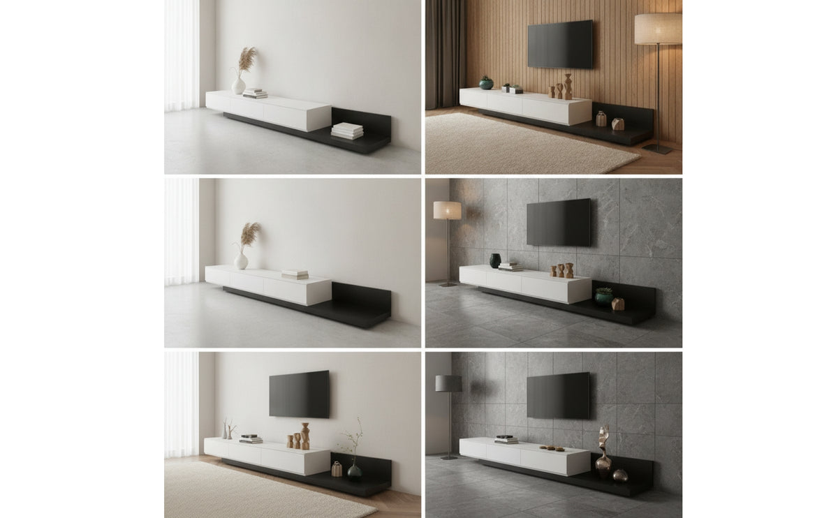 Retractable TV Cabinet Modern Low-Profile TV Console Minimalist Television Console for Living Room, Small Apartments, Home Theater