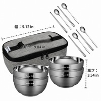 Portable Cutlery Set, Chopsticks, Spoon Set, For Bento, Stainless Steel, Matte Silver, 4-Piece Set, With Case, 12.7cm Bowl