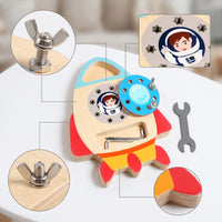 Fine Motor Wooden Spacecraft Toy Educational Screw Board with Tools Hands-on Screwdriver Board Set Practical Life for Preschoolers