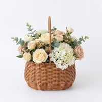 Woven Wicker Basket with Handle and Waterproof Liner, Rustic Rattan Storage Hamper, Empty Easter Basket for Egg Hunts, Flower Girls, Wedding and Spring Garden Decoration