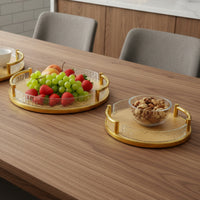 3 Pieces Bamboo Serving Tray Decorative Double-Handle Tray Stackable Home Decor Item