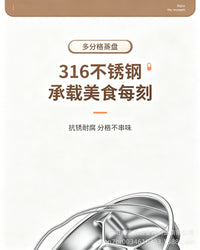 316L不锈钢分格蒸盘带提手餐盘定量减脂圆形餐盘多功能料理蒸笼