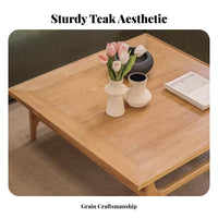 Wabi-Sabi Aesthetic Low silhouette Square Table Vintage Inspired Square Block Table full Wood Construction Living Room Furnishing Rustic Design for Guesthouse Owners, Homeowners, Families, Small Apartment, Reception Area, Lounge, Den