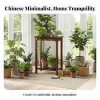 Chinese Design Design Hollow-Carved Wooden Pedestal Versatile Use Plant Holder Space Saving Indoor Furnishing Polished Finish for Bonsai Enthusiasts, Home Decorators, Collectors, Living Room, Balcony, Entryway