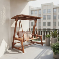 Wooden Swing Bench with Canopy Shaded Freestanding Garden Swing Slatted for Backyard