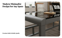 Reinforced Glass Computer Desk Wide Tabletop Metal Frame Office Desk Easy to Clean Modern Glass Top Workstation for Users, Adults, Study Room, Bedroom