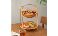 Two-Tier Fruit Basket Tall Handle 2-Tier Fruit Basket Brown