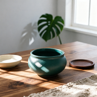Textured Glazed Scent Dish Bowl-Shaped Three-Legged Scent Dish Round Mat Included Home Decor